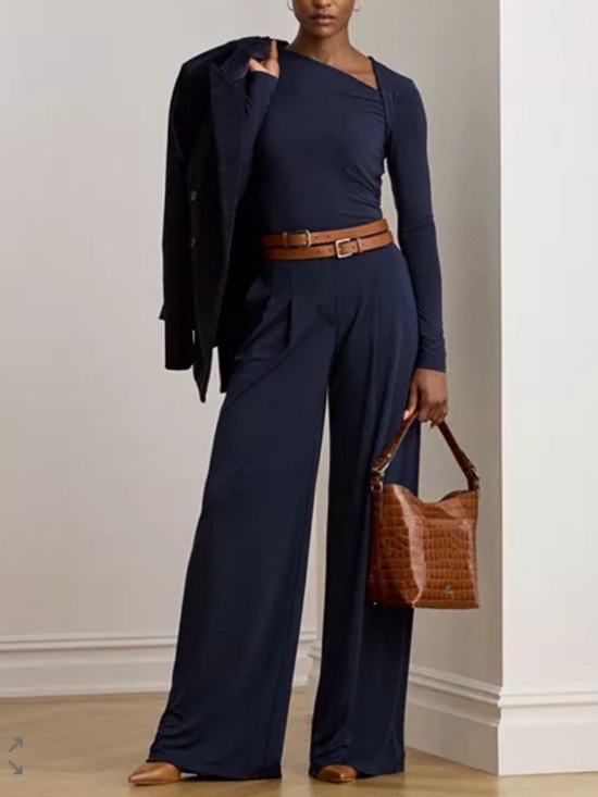 Lauren Ralph Lauren Pants - Lauren Ralph Lauren Navy Blue Pleated Wide Leg Pants Size 14W New